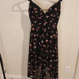 Black Floral Lace High-Low Dress – Size S – Sweetheart Spaghetti Strap Dress